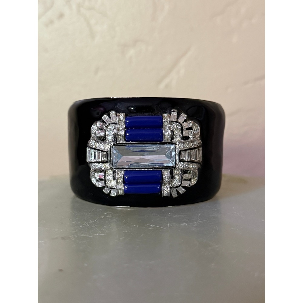 Vintage signed Kenneth Jay Lane KJL Enamel & Rhinestone Cuff Bracelet - Picture 2 of 6
